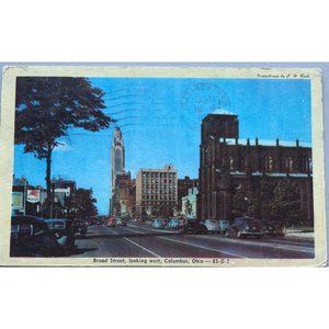 Broad Street Looking West Columbus Ohio Postcard 1951 Souvenir City Vintage